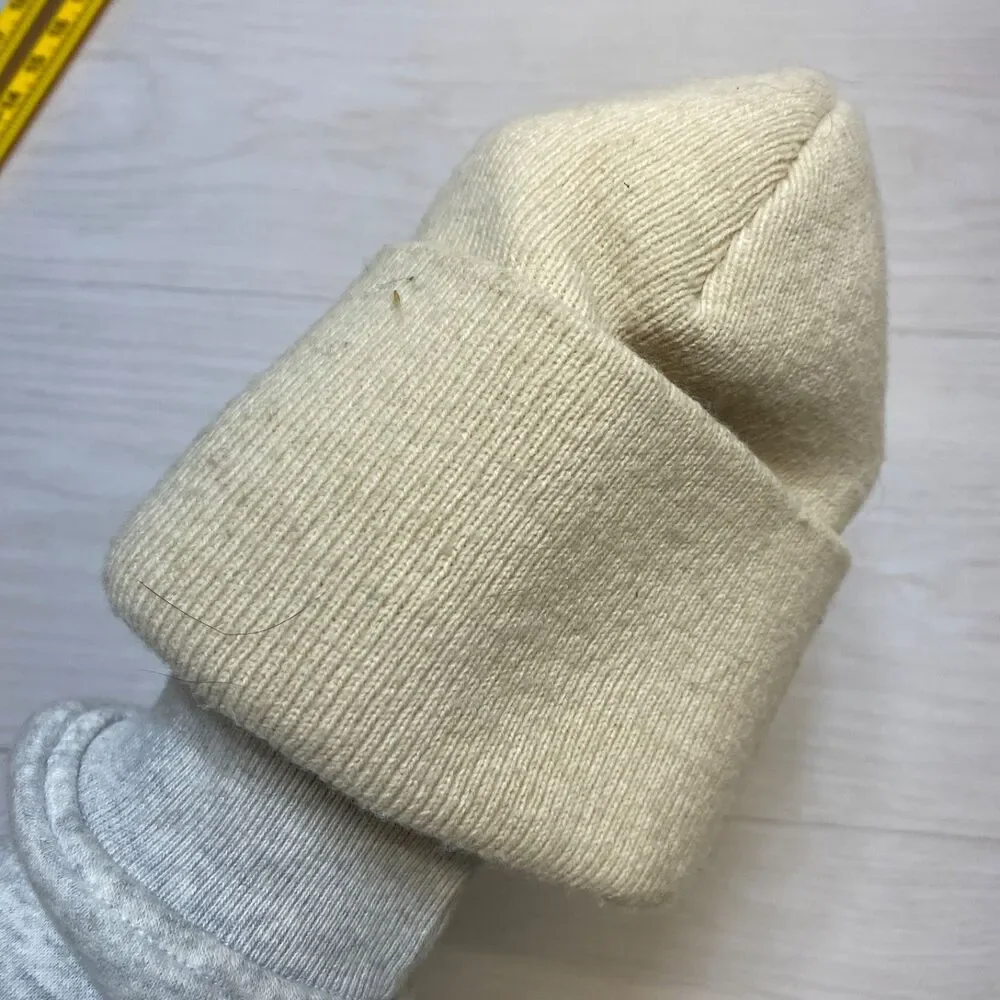 Carhartt Youth Kids‎ One Size Beanie Winter Hat Ivory Acrylic Folded Cuff Logo